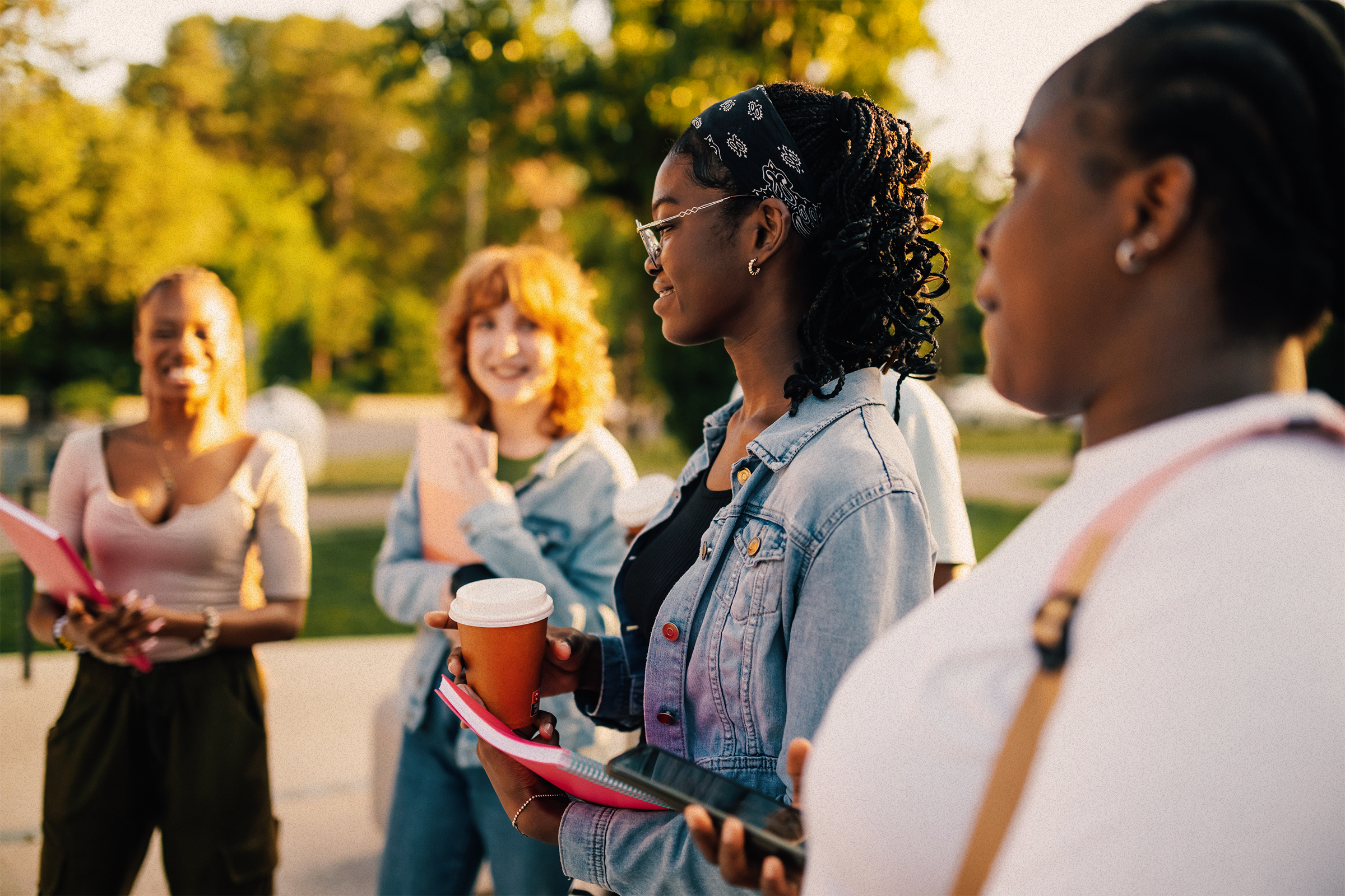 Four students on their on their first day on campus